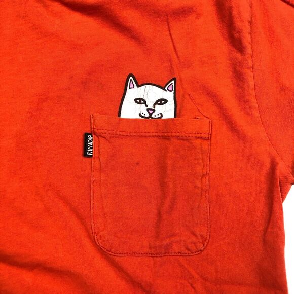 Rip N Dip Lord Nermal Cat Pocket Tee Shirt Orange Small S Slim Fit B11 - Picture 3 of 6